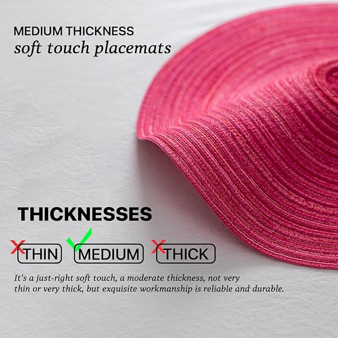 Round Placemats Set of 8 Woven Placemats Washable Braided Table Mats for Dining Table Heat Resistant Non-Slip Circle Place Mats(Pink)