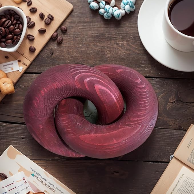 Wood Knot Décor-2 Link Wooden Chain Link Home Decor,Coffee Table Decor Book Shelf Decor Accents Art Decor Living Room Decor Items (Wine Red), 19cm*15cm, SDJ-WD-2L US FBA