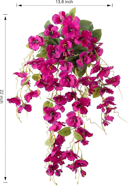 Fake Hibiscus Artificial Hanging Flowers Plants for Outdoors Spring Decoration, 4pcs Silk Hibiscus Vines Realistic UV Resistant Faux Flowers for Outside Planter Porch Patio Yard Wedding Party, Fuchsia