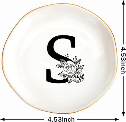 JoycuFF Initial S Ceramic Jewelry Tray, Bridesmaid Bride Gifts, Best Friend Mom Grandma Sister Engagement Birthday Gifts for Women, Trinket Dish for Rings Earrings Necklaces Bracelets Keys