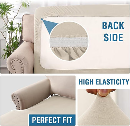 H.VERSAILTEX Super Stretch Individual Chaise Cover Sectional Couch Covers for L Shaped Sofa Both Left/Right Featuring Thick Soft Fleece Fabric (Chaise Cover, Ivory)