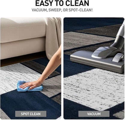 Rugshop Modern Geometric Boxes Navy Area Rug, Fade-Resistant Carpet for Large Living Room, Bedroom, or Open Space, 10' x 14'