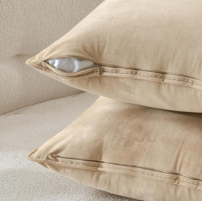 MIULEE Beige Decorative Velvet Throw Pillow Covers Soft Pillow Covers Soild Square Cushion Case for Sofa Bedroom 20x20 Inch 50x50 cm