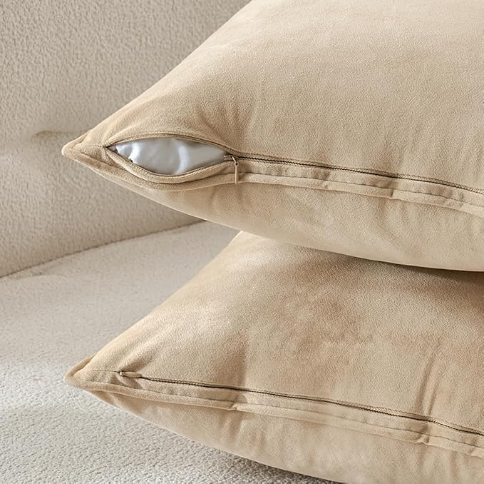 MIULEE Beige Decorative Velvet Throw Pillow Covers Soft Pillow Covers Soild Square Cushion Case for Summer Sofa Bedroom 18x18 Inch 45x45 cm