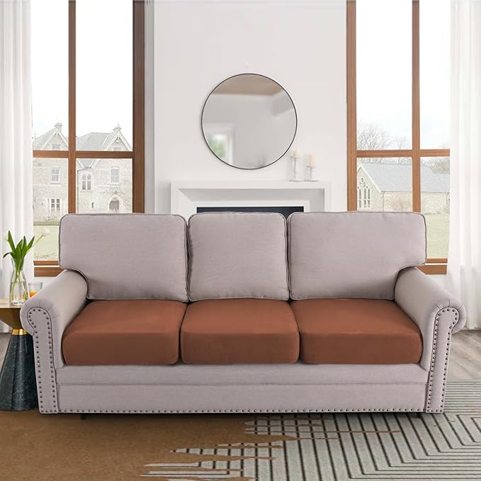 H.VERSAILTEX Individual Sectional Cover Stretch Sofa Covers Soft Suede Cushion Covers for Couches and Sofas 3 Seater Couch Cover Washable(3 Piece Sofa Cover,Vintage Clay)