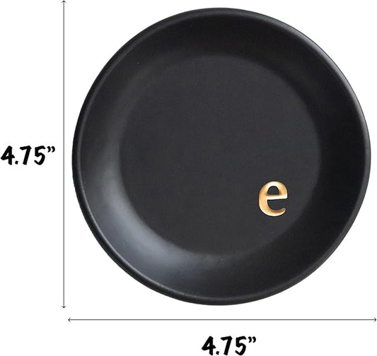 COLLECTIVE HOME - Ceramic Jewelry Tray, Decorative Trinket Dish for Rings Earrings Necklaces Bracelet Watch Keys, Birthday Mother's Day Christmas Gift for Women, 4.75", Black Surface (e)