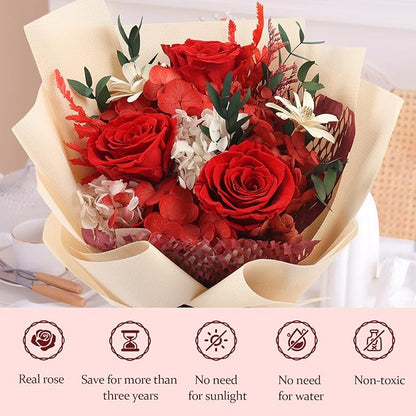 Preserved Flowers Bouquets That Last 3-5 Years Real Forever Flowers Rose Bouquet for Mom Anniversary Birthday Thanksgiving Christmas Gift for Women Grandma Wife Friends Her