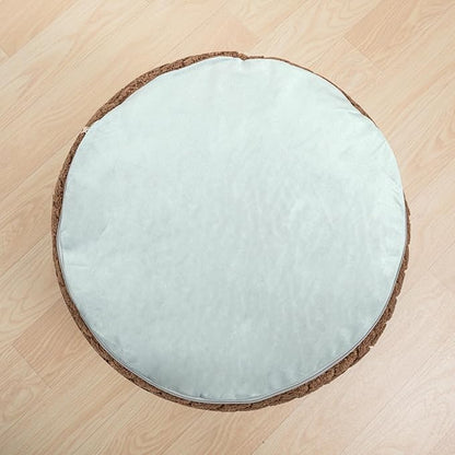 Unstuffed Ottoman Pouf Cover – Round Faux Fur Footstool Plush Floor Pouf (No Filler Included) Perfect for Living Room, Bedroom, or Office Lounge (Coffee, 26x26x18 in)