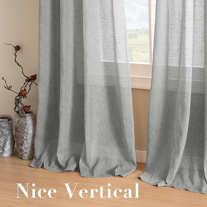 H.VERSAILTEX Elegant Linen and polyester Semi Sheer Curtains for Bedroom Energy Saving Easy Care Privacy Protection Nickel Grommet Window Panels/Drapes for Living Room (Set of 2, 52x84-Inch, Grey)