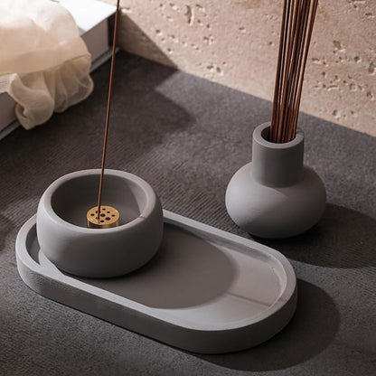 Concrete Incense Burner Set with Holder and Tray,Multifunction Incense Holder for Burning Sage,Palo Santo,Incense Sticks,Ideal for Meditation Home Decor(Grey)