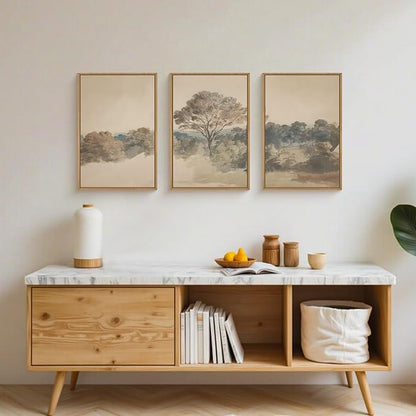 Aryroi Abstract Hazy Forest Landscape Framed Canvas Wall Art Set,Vintage Natural Earth Tone Woodland Wall Decor,Neutral Wilderness Trees Botanical Artwork For Living Room, Bedroom,Farmhouse-16 x24 x3