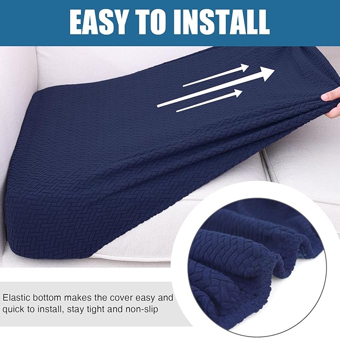 Smiry Waterproof Couch Cushion Covers, Stretch Jacquard Thick Sofa Cushion Covers, Washable Seat Slipcover Elastic Furniture Protector for Pets, Kid (Large, Navy)