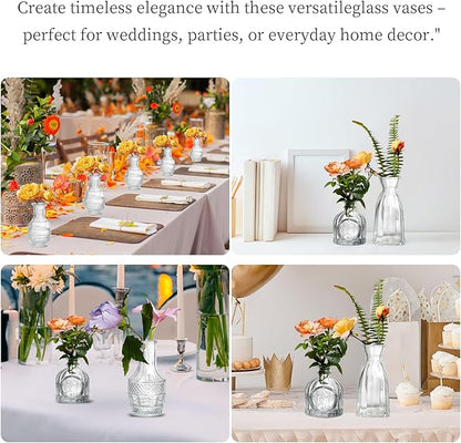 Glass Bud Vases Set of 16 - Assorted Small Mini Glass Vases for Flowers, Crystal Vintage Vase Set, Bulk Centerpieces for Table Décor, Wedding, Home and Events (Clear, 16 Pcs)