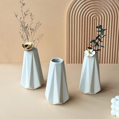 Modern White Small Ceramic Vase Set of 6 for Living Room Bedroom Office 5.9'' Minimalist Fresh Flower Vases for Home Decor Fireplace Centerpieces Nordic Style Gift for Fake Plant 6 Pack