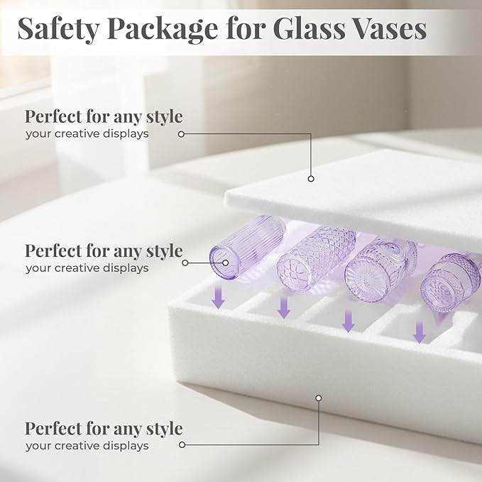 BEAHOT 32 Pack Purple Bud Vase in Bulk,Mini Vintage Glass Flower Vases for Centerpieces,Wedding Decor,Party & Home Decaration,Mother's Day (Purple)
