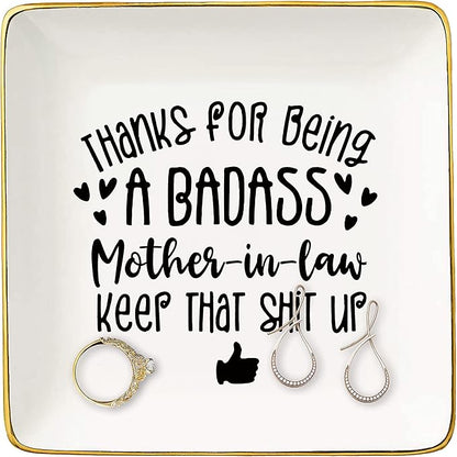 Funny Mother's Day Gift for Bonus Mom,Step Mom,Setpmother,Thank You Present for Being Mother-in-Law-Birthday Christmas Gift-Ceramic Jewelry Tray,Trinket Holder,Ring Dish