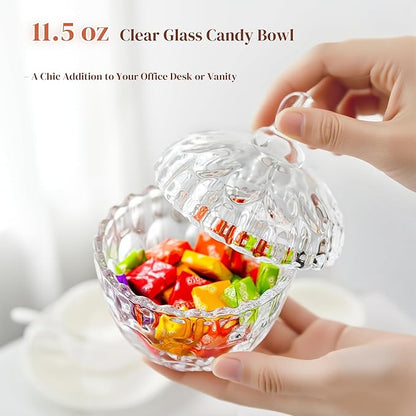 kanpura 11.5 oz Clear Glass Candy Dish with Lid Small Candy Jars with lid Glass Jar for Office Desk Wedding Party Buffet Christmas Decor