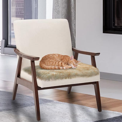 Softlife Square Faux Fur Sheepskin Chair Cover Seat Cushion Pad Super Soft Area Rugs for Living Bedroom Sofa (1.6ft x 1.6ft, White-Brown Tip) 1 pack