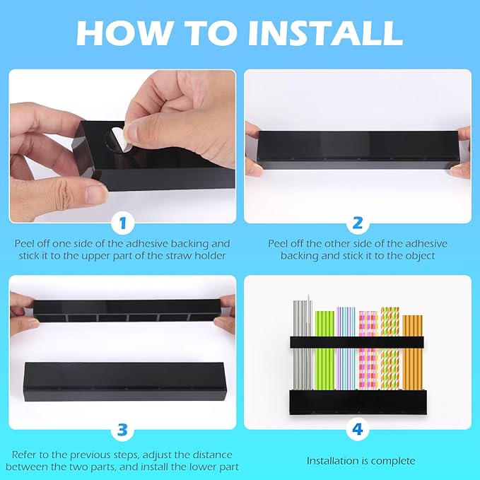 Cabinet Straw Holder,Acrylic Straw Organizer,Straws Dispense for Kitchen Counter and Cabinet Door (black)