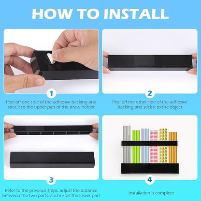 Cabinet Straw Holder,Acrylic Straw Organizer,Straws Dispense for Kitchen Counter and Cabinet Door (black)