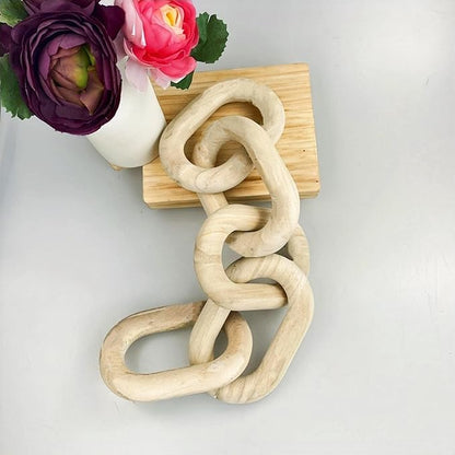 Wood Chain Link Decor and Beaded Garland Set - Hand Carved Decorative Wood Chain, Home Decor, Farmhouse