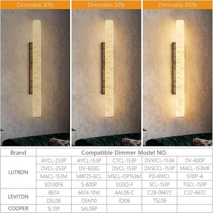 LMQNINE Natural Alabaster Wall Sconces Spanish Marble Wall Light Cylinder Modern Black LED Sconce for Living Room Bedroom Bathroom Stairs（L-1Pack）