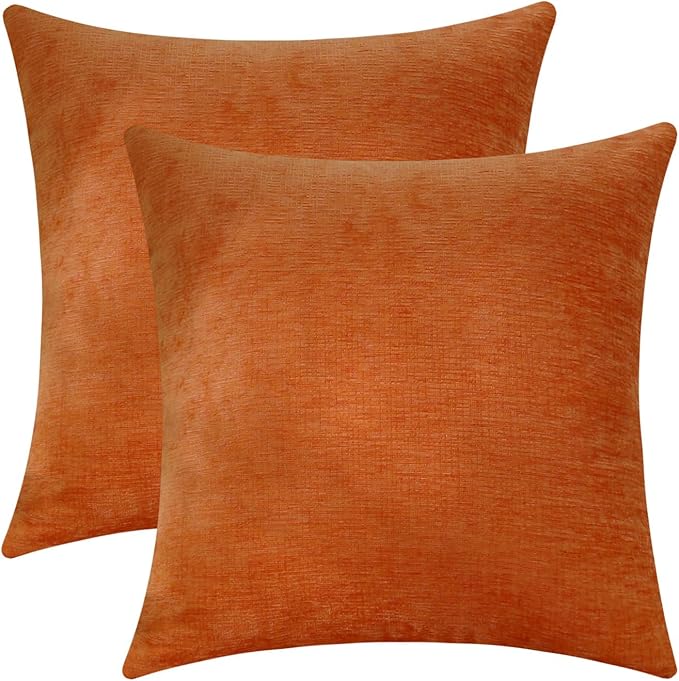 Jeneoo Bright Orange Decorative Throw Pillow Covers Soft Chenille Comfy Square Couch Cushion Cases for Living Room Sofa Decor (Set of 2, 20 x 20 Inches)