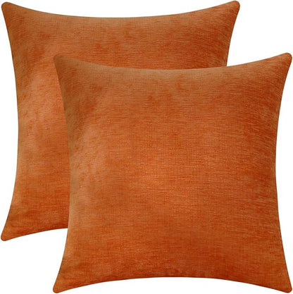 Jeneoo Bright Orange Decorative Throw Pillow Covers Soft Chenille Comfy Square Couch Cushion Cases for Living Room Sofa Decor (Set of 2, 20 x 20 Inches)