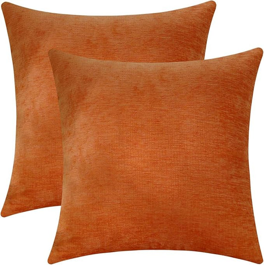 Jeneoo Bright Orange Decorative Throw Pillow Covers Soft Chenille Comfy Square Couch Cushion Cases for Living Room Sofa Decor (Set of 2, 20 x 20 Inches)