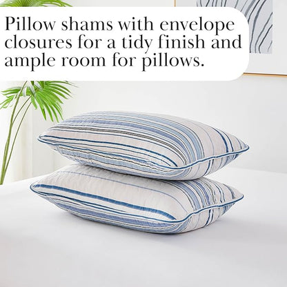 Southshore Fine Living, Inc. Twin/XL Quilt Bedding Set, Dorm Bedding Essentials, Stain Resistant, Machine Washable Striped Bedspread, Twin XL Comforter Set w/Pillow Sham, Blue Striped