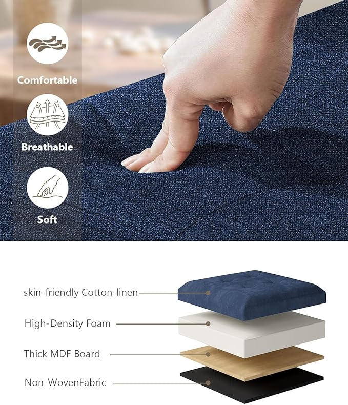 Folding Storage Ottoman Bench, Multi-Functional Ottoman Foot Rest, End of Bed Bench, Storage Chest for Living Room, Bedroom, Hallway, Entryway, Holds Up to 600 lbs (Navy Blue, 43 Inches)