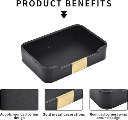 Luxury Leather Valet Tray Desktop Storage Organizer,Bedside Vanity Catchall Tray Nightstand Caddy Holder for Cosmetic,Jewelry,Watch,Keys,Phone,Wallet,Remote Controller,Pen,Black
