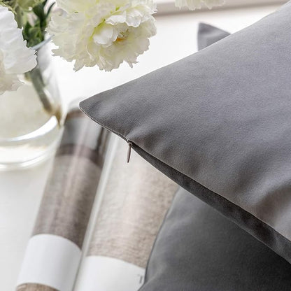 Phantoscope Pack of 2 Velvet Decorative Throw Decorative Pillow Cover Soft Solid Square Cushion Case for Couch Dark Grey 20 x 20 inches 50 x 50 cm
