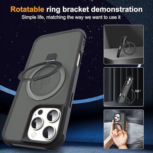 Compatible with iPhone 16 Pro Max Case with Invisible Magnetic O-Ring Stand Military-Grade Translucent Case for iPhone 16 ProMax 6.9" [Compatible with Mag-Safe][Great Grip Feeling], Black