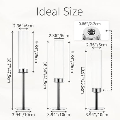 Silver Candle Holders for Candlesticks - Taper Candle Holders with Removable Glass, Tall Silver Candlestick Holders, Candle Stand Candle Sticks Long Holder for Table Centerpiece, Home, 30Pcs