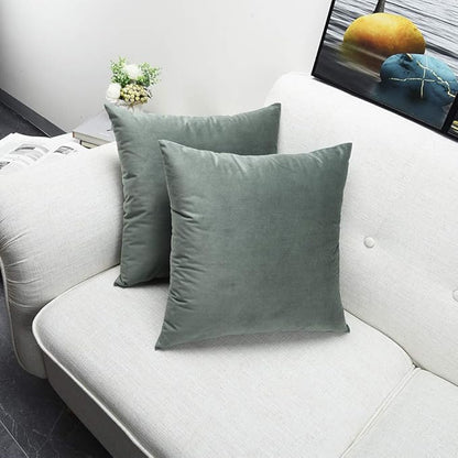 Artaimee Grey Green Velvet Throw Pillow Covers 18x18 Inches (Pack of 2) – Soft, Cozy Sofa & Couch Cushion Cases for Home, Office, and Car Décor