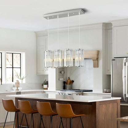 Chrome Pendant Lighting Modern Pendant Light, Mini Crystal Chandeliers,Adjustable Pendant Light Fixture for Kitchen Island Dinning Room Corridor Bedroom(Gold 4-Light)