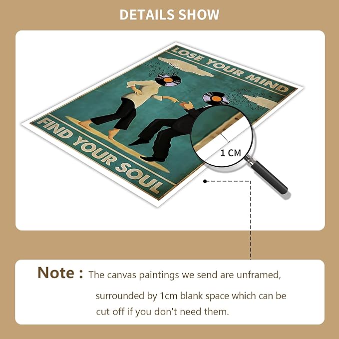 YuzhongART Vintage Classic Movie Fiction posters for room aesthetic Spiritual Quotes Lose Your Mind Find Your Soul Canvas Wall Art Cool Music Dance Wall Decor Painting for Bedroom 24x36in Unframed