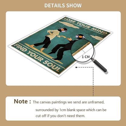 YuzhongART Vintage Classic Movie Fiction posters for room aesthetic Spiritual Quotes Lose Your Mind Find Your Soul Canvas Wall Art Cool Music Dance Wall Decor Painting for Bedroom 24x36in Unframed