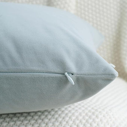 HWY 50 Baby Blue Velvet Throw Pillow Covers 16x16 Inch, Pack of 2 Soft Cozy Solid Decorative Luxury Cushion Cases for Couch Sofa Bed Living Room Bedroom