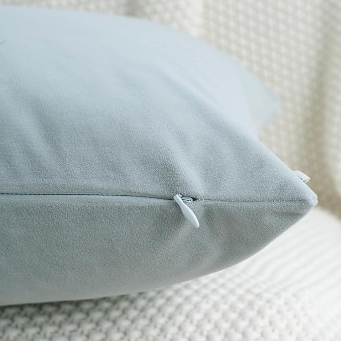 HWY 50 Baby Blue Velvet Rectangular Throw Pillow Covers 12x20 Inch, Pack of 2 Soft Cozy Solid Decorative Luxury Cushion Cases for Couch Sofa Bed Living Room Bedroom