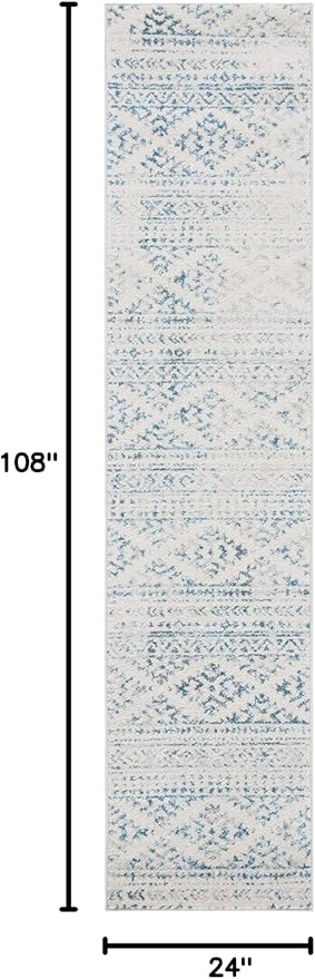 SAFAVIEH Tulum Collection Runner Rug - 2' x 9', Ivory & Turquoise, Moroccan Boho Tribal Design, Non-Shedding & Easy to Clean, Ideal for Living Room, Hallway, Foyer, Entryway, Bedroom (TUL272E)