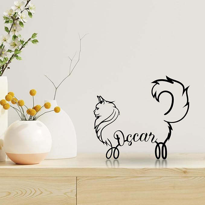 Personalized Maine Coon Cat Minimalist Metal Line Art Sculpture Customized Name Abstract Art Table Metal Sign Ornaments Wall Living Room Home Office Desk Decor Gifts for Cat Lovers