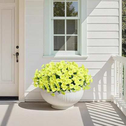 Yellow Artificial Morning Glory Fall Faux Flowers for Outdoor Decoration, 12 Bundles Realistic Silk Flowers with Eucalyptus for Autumn Home Decor Patio Porch Garden Planter Window Box Yard