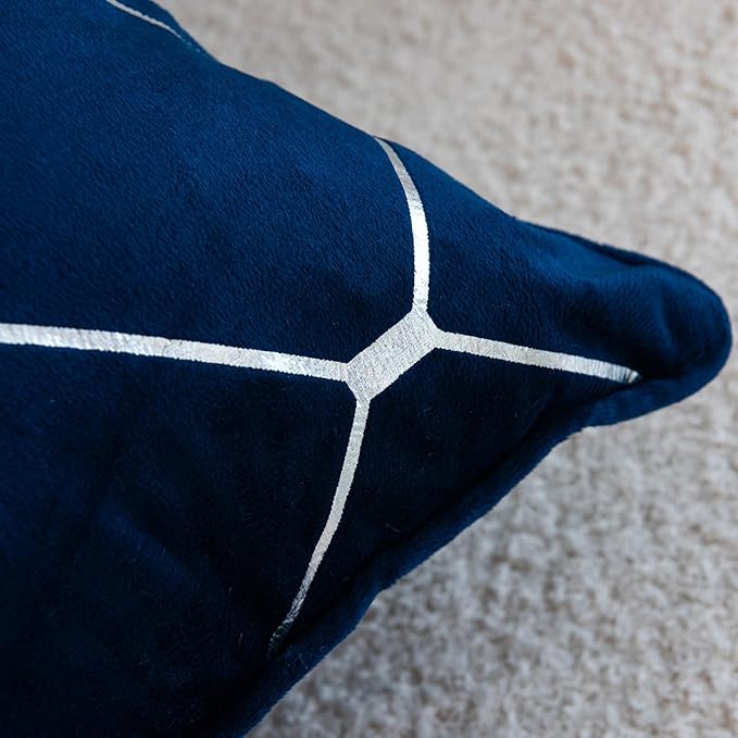 WACOMECO Silver Throw Pillow Covers, Pack of 2 Soft Velvet Decorative Cushion Covers for Couch Sofa Home Decoration, Navy Blue, 20x20 Inch