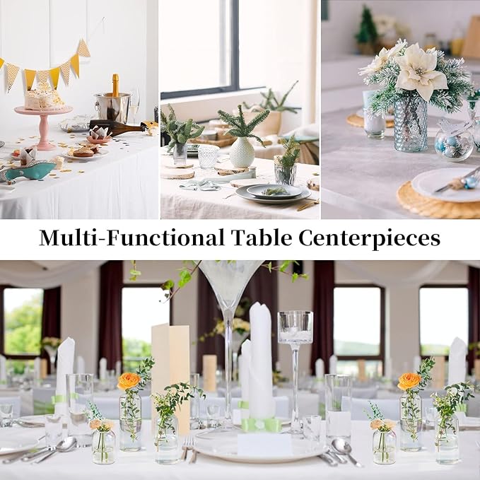 Glasseam Clear Small Flower Vases - Bulk Set of 12, Handmade Modern Decorative Bud Vases for Flowers, Wedding Centerpiece, Dining Table Decoration