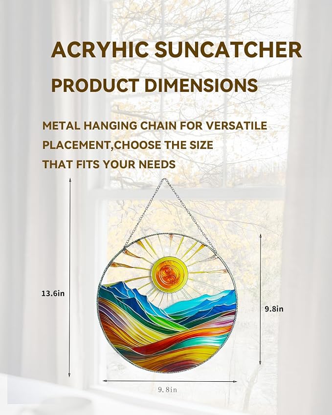 Sun Catchers Indoor Window-Sun Mountains Stained Acrylic Hanging for Window Doors Home Decoration,Christmas,Thanksgiving Day,Mother's Day Birthday Gift for Women,Men,and Mom(9.8In)
