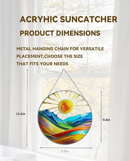 Sun Catchers Indoor Window-Sun Mountains Stained Acrylic Hanging for Window Doors Home Decoration,Christmas,Thanksgiving Day,Mother's Day Birthday Gift for Women,Men,and Mom(9.8In)