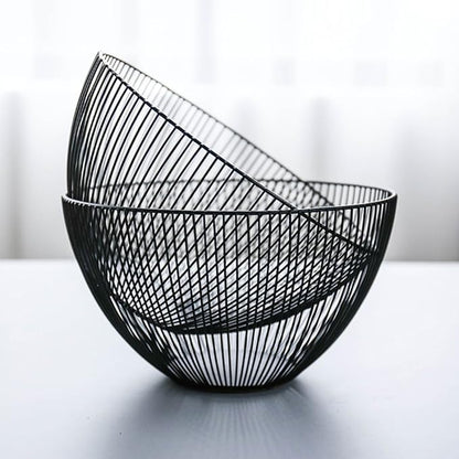 Metal Wire Fruit Basket, Black Fruit Vegetable Bowl for Kitchen Counter, Round Produce Storage Basket for Veggie Snack (Round A)