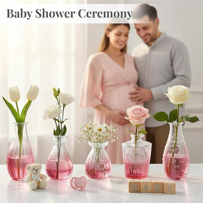 BEAHOT Pink Glass Vases,32 Pack Bud Vase in Bulk,Mini Vintage Glass Flower Vases for Centerpieces,Wedding Decor,Baby Shower & Home Decaration,Mother's Day (Pink Gradient)